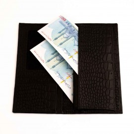 کیف پول چرم طبیعی کتی طرح درسا مشکی کد 129