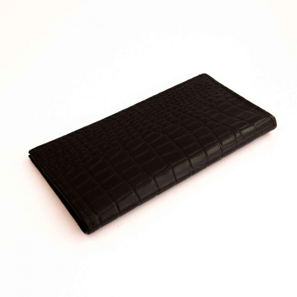کیف پول چرم طبیعی کتی طرح کروکودیل مشکی کد 133