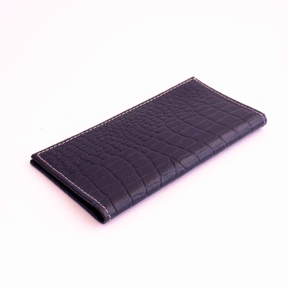 کیف پول چرم طبیعی کتی طرح کروکودیل سرمه‌ای کد 136