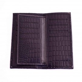 کیف پول چرم طبیعی کتی طرح کروکودیل سرمه‌ای کد 136
