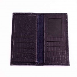 کیف پول چرم طبیعی کتی طرح کروکودیل سرمه‌ای کد 136