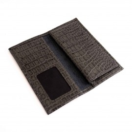 کیف پول چرم طبیعی کتی طرح کروکودیل طوسی کد 137