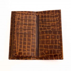کیف پول چرم طبیعی کتی طرح کروکودیل قهوه‌ای کد 139