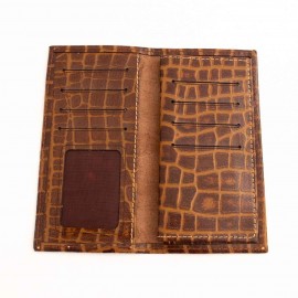 کیف پول چرم طبیعی کتی طرح کروکودیل قهوه‌ای کد 139