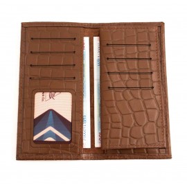 کیف پول چرم طبیعی کتی طرح کروکودیل قهوه‌ای کد 140