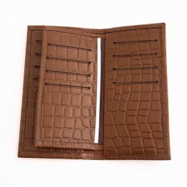 کیف پول چرم طبیعی کتی طرح کروکودیل قهوه‌ای کد 140