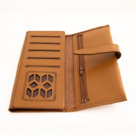 کیف پول چرم طبیعی کتی طرح فلوتر یراق چرم عسلی کد 147