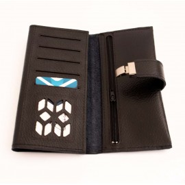 کیف پول چرم طبیعی کتی طرح فلوتر یراق چرم مشکی کد 149