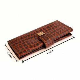 کیف پول چرم طبیعی کتی طرح کروکودیل یراق چرم اناری کد 150