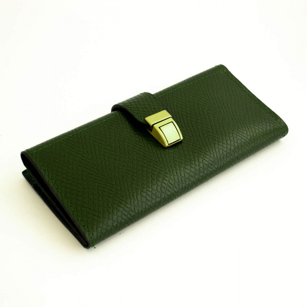 کیف پول چرم طبیعی کتی طرح فلوتر یراق چرم سبز کد 151