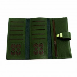 کیف پول چرم طبیعی کتی طرح فلوتر یراق چرم سبز کد 151