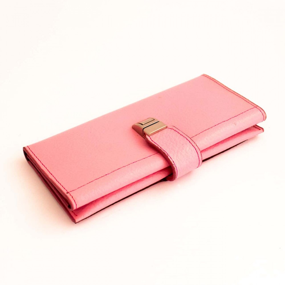 کیف پول چرم طبیعی کتی طرح فلوتر یراق چرم صورتی کد 152