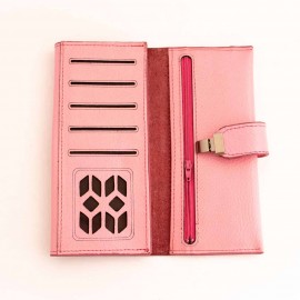 کیف پول چرم طبیعی کتی طرح فلوتر یراق چرم صورتی کد 152