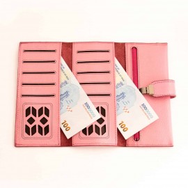 کیف پول چرم طبیعی کتی طرح فلوتر یراق چرم صورتی کد 152