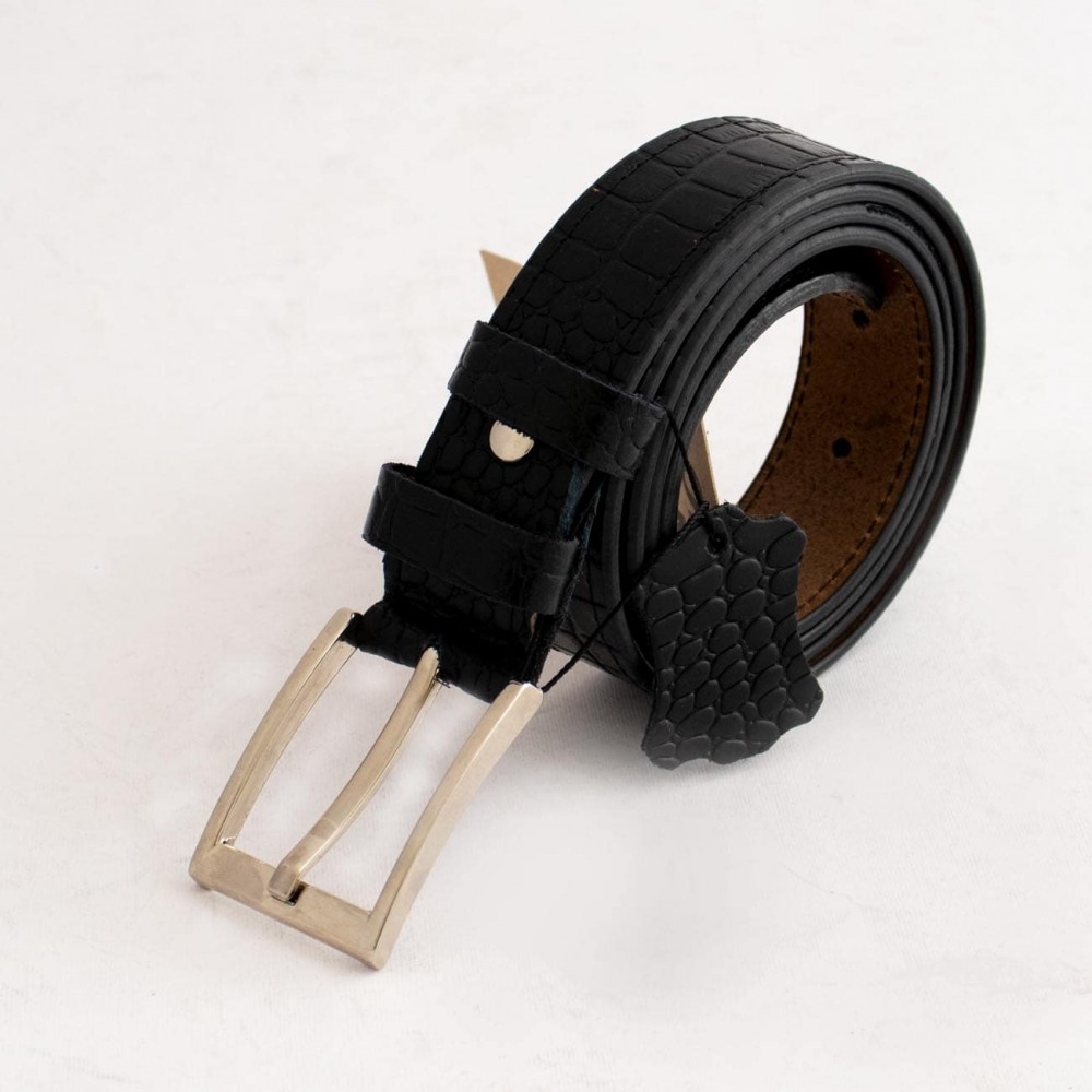 کمربند چرم طبیعی گاوی مردانه مشکی 3.5 سانتی طرح کرکودیل کد bl-6044 به طول 119 سانتیمتر