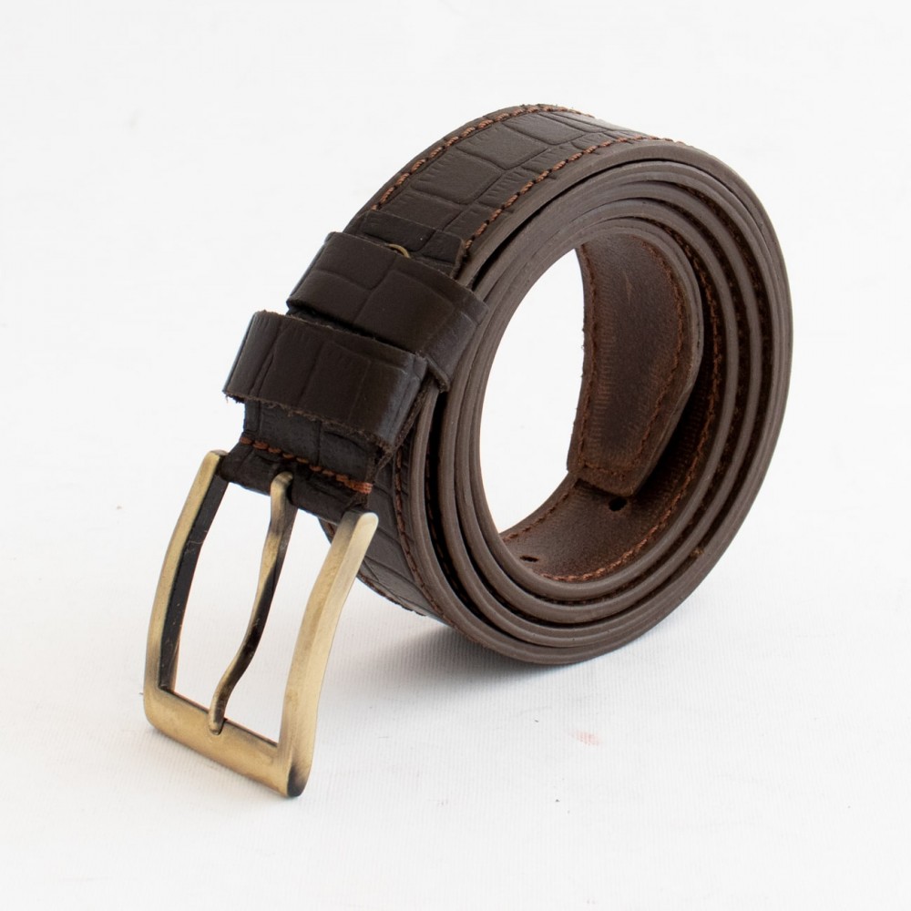 کمربند چرم طبیعی گاوی مردانه قهوه ای 3.5 سانتی طرح کرکودیل کد bl-6045 به طول 132 سانتیمتر