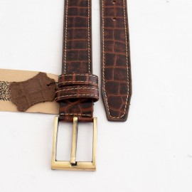 کمربند چرم طبیعی گاوی مردانه اناری 3.5 سانتی طرح کرکودیل کد bl-6048 به طول 131 سانتیمتر