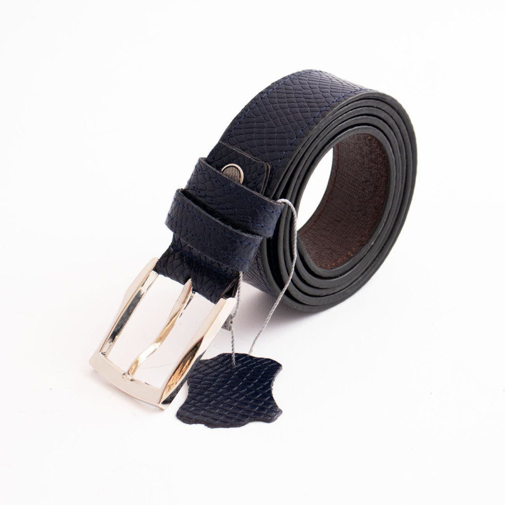 کمربند چرم طبیعی گاوی مردانه ماری پیتون سرمه ای 3.5 سانتی کد bl-6061 به طول 130 سانتیمتر