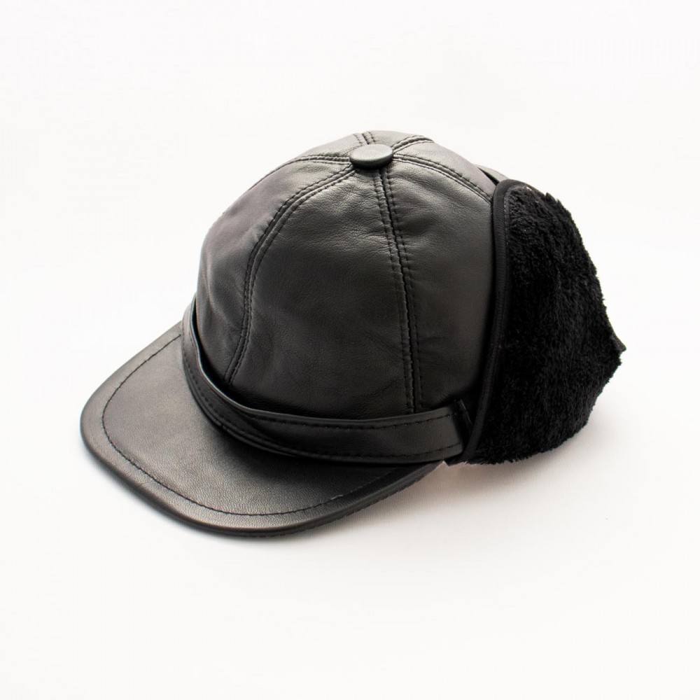 کلاه چرم طبیعی زمستانی خزدار مشکی مدل آترین Atrin