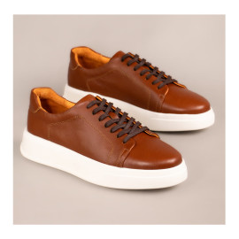 کفش ونس چرم طبیعی پلیشی مردانه کد 1002 عسلی