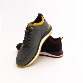 کفش چرم طبیعی مردانه اسپرت مدل ماهان طوسی و زرد