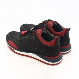 کفش چرم طبیعی مردانه اسپرت مدل ماهان مشکی و قرمز