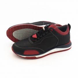 کفش چرم طبیعی مردانه اسپرت مدل ماهان مشکی و قرمز