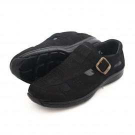 کفش چرم طبیعی مردانه تابستانی نبوک مدل آتیلا مشکی