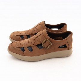 کفش چرم طبیعی مردانه تابستانی نبوک مدل ارمیا خاکی ermya