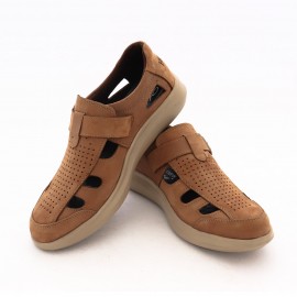 کفش چرم طبیعی مردانه تابستانی نبوک مدل ارمیا خاکی ermya