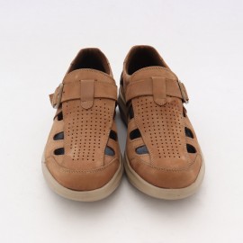 کفش چرم طبیعی مردانه تابستانی نبوک مدل ارمیا خاکی ermya