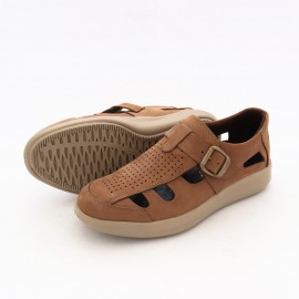 کفش چرم طبیعی مردانه تابستانی نبوک مدل ارمیا خاکی ermya
