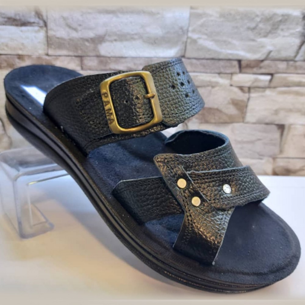 صندل چرم طبیعی مردانه مدل آراز مشکی