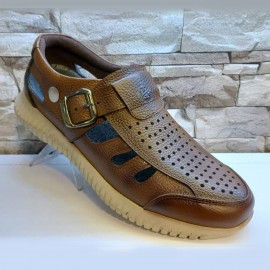 کفش چرم طبیعی مردانه تابستانی مدل آراز عسلی