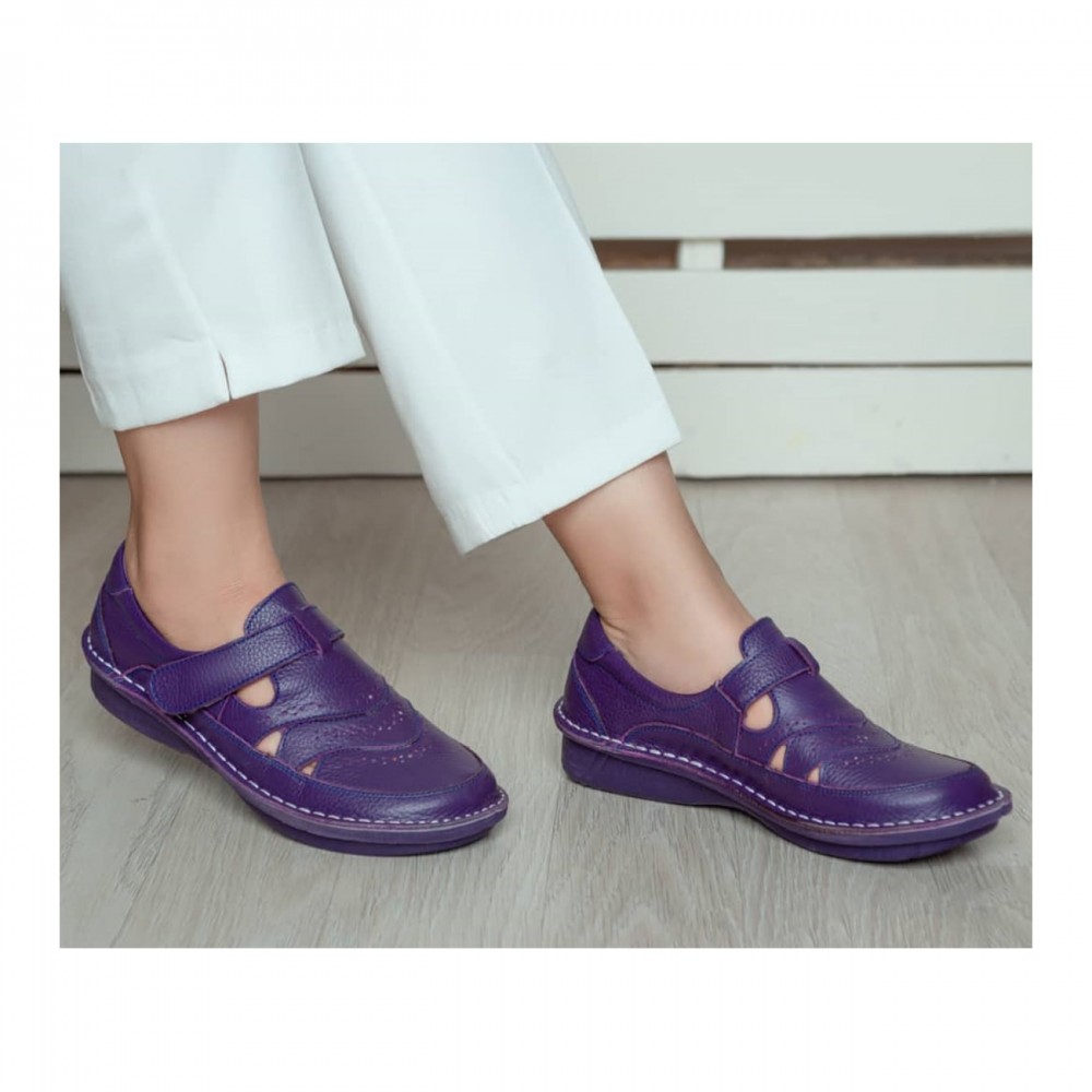 کفش طبی چرم طبیعی زنانه تابستانی مدل پریا بنفش paria