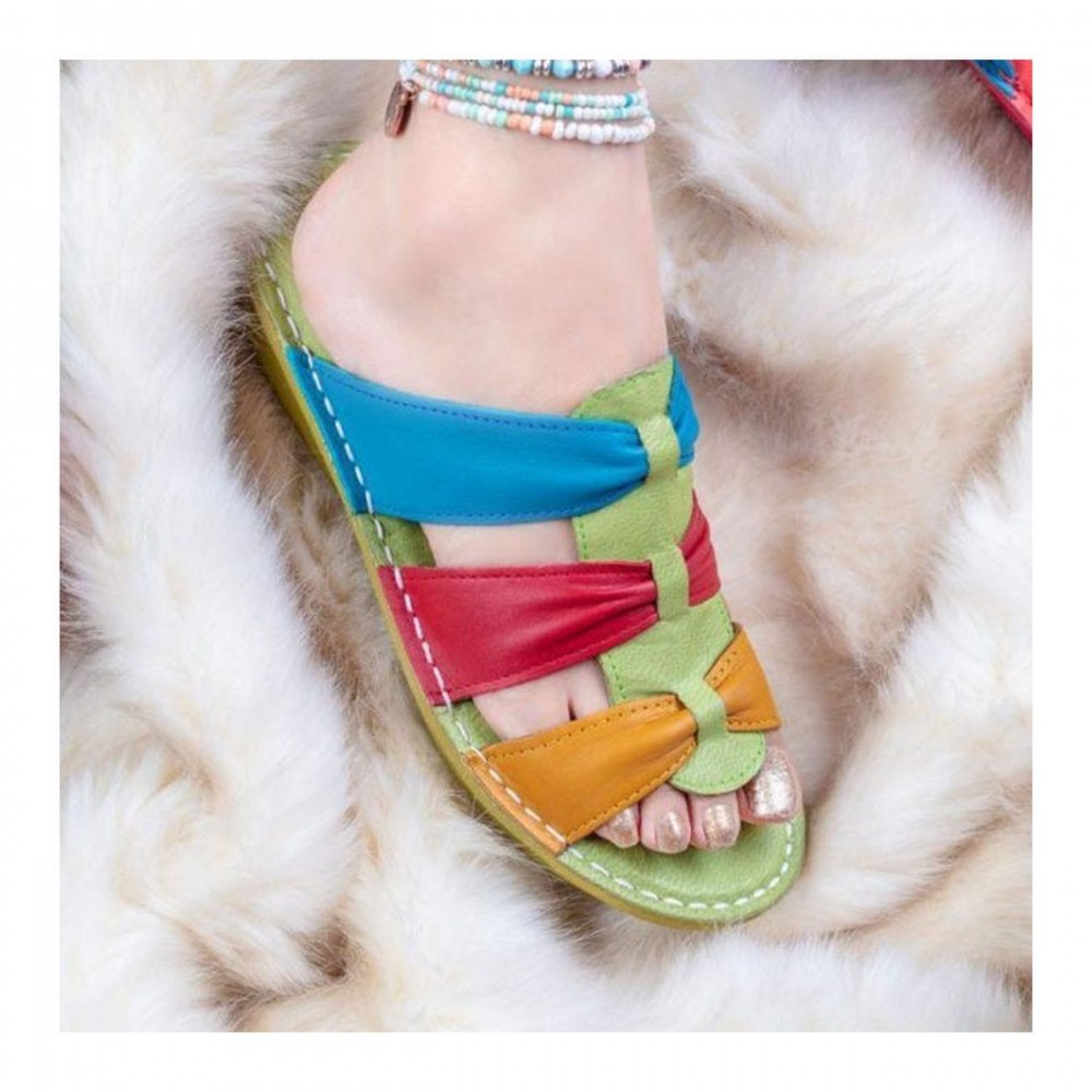 صندل طبی چرم طبیعی زنانه مدل نیلوفر کد 211 سبز Nilofar