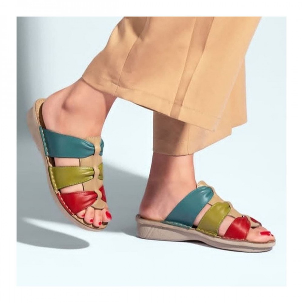 صندل طبی چرم طبیعی زنانه مدل نیلوفر کد 211 کرمی Nilofar