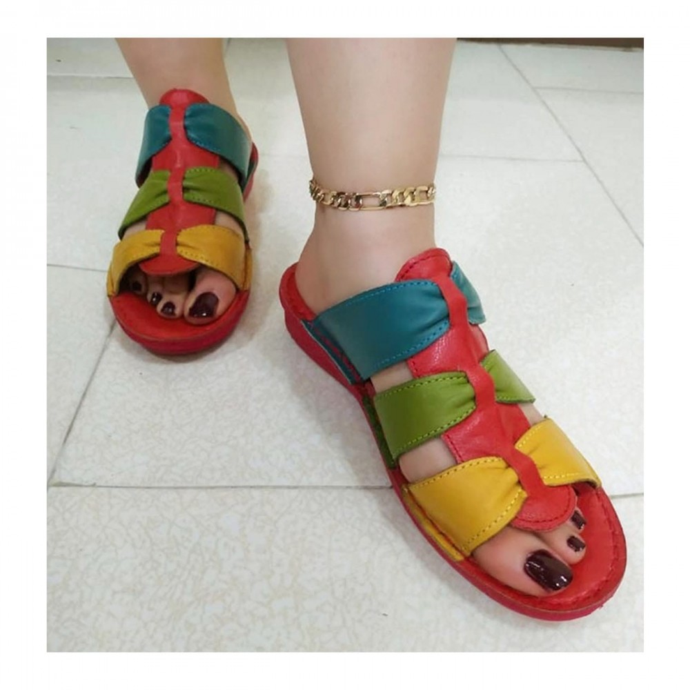 صندل طبی چرم طبیعی زنانه مدل نیلوفر کد 211 قرمز Nilofar