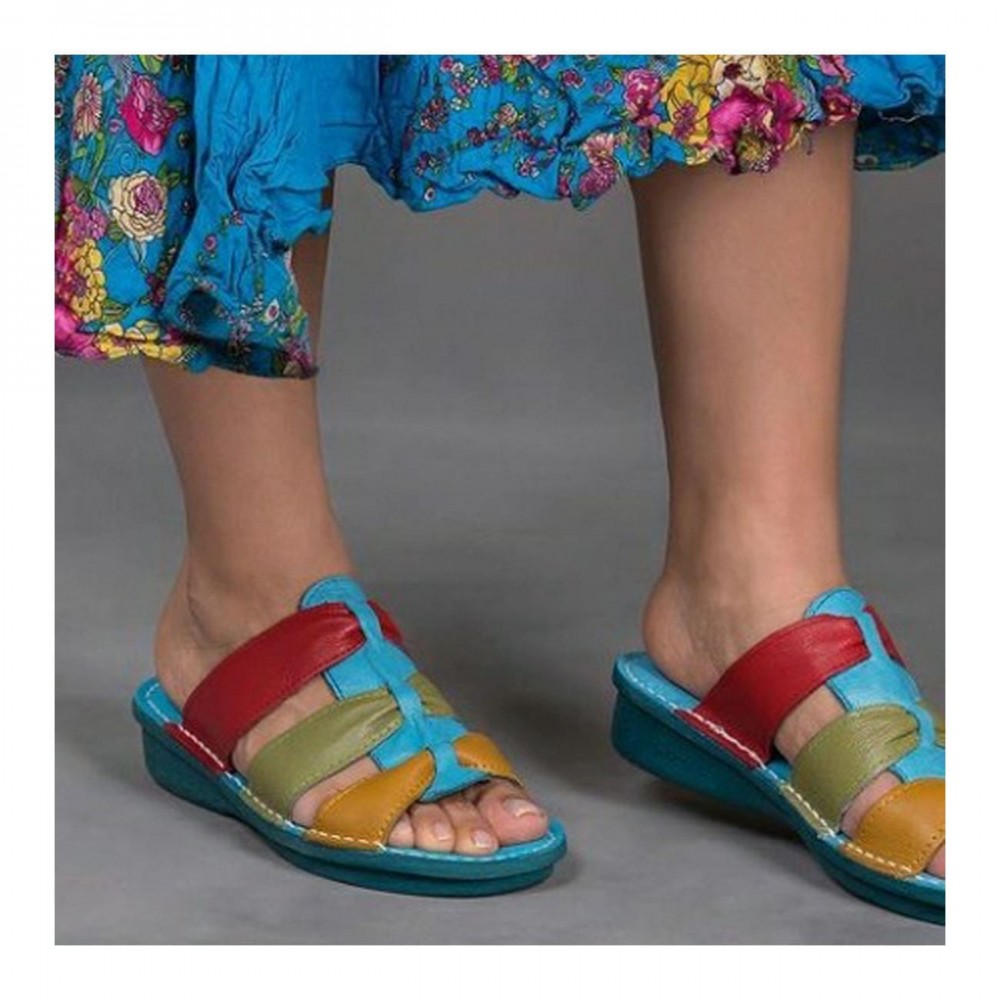 صندل طبی چرم طبیعی زنانه مدل نیلوفر کد 211 آبی Nilofar