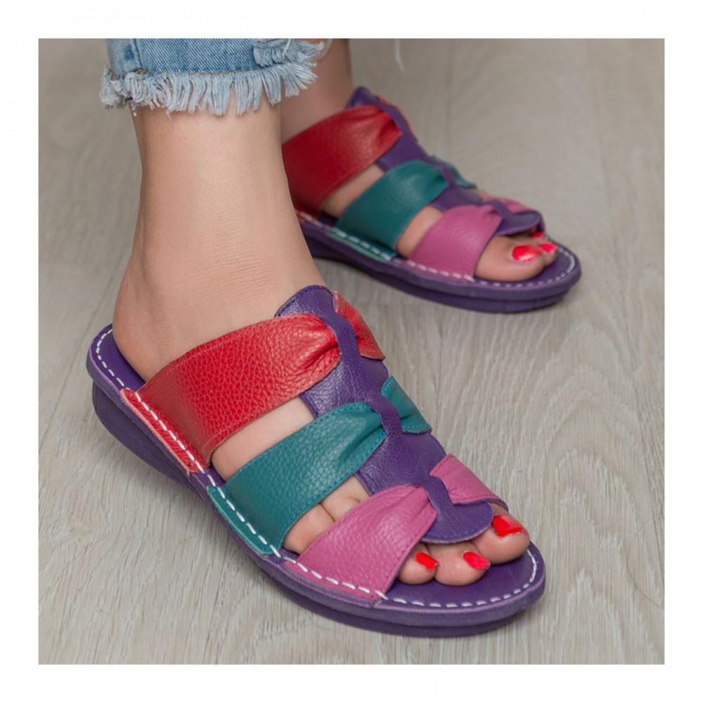 صندل طبی چرم طبیعی زنانه مدل نیلوفر کد 211 بنفش Nilofar