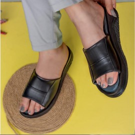 صندل طبی چرم طبیعی زنانه مدل ماندانا مشکی Mandana