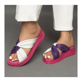 صندل طبی چرم طبیعی زنانه مدل سانیا کد 219 بنفش-سفید Sanya