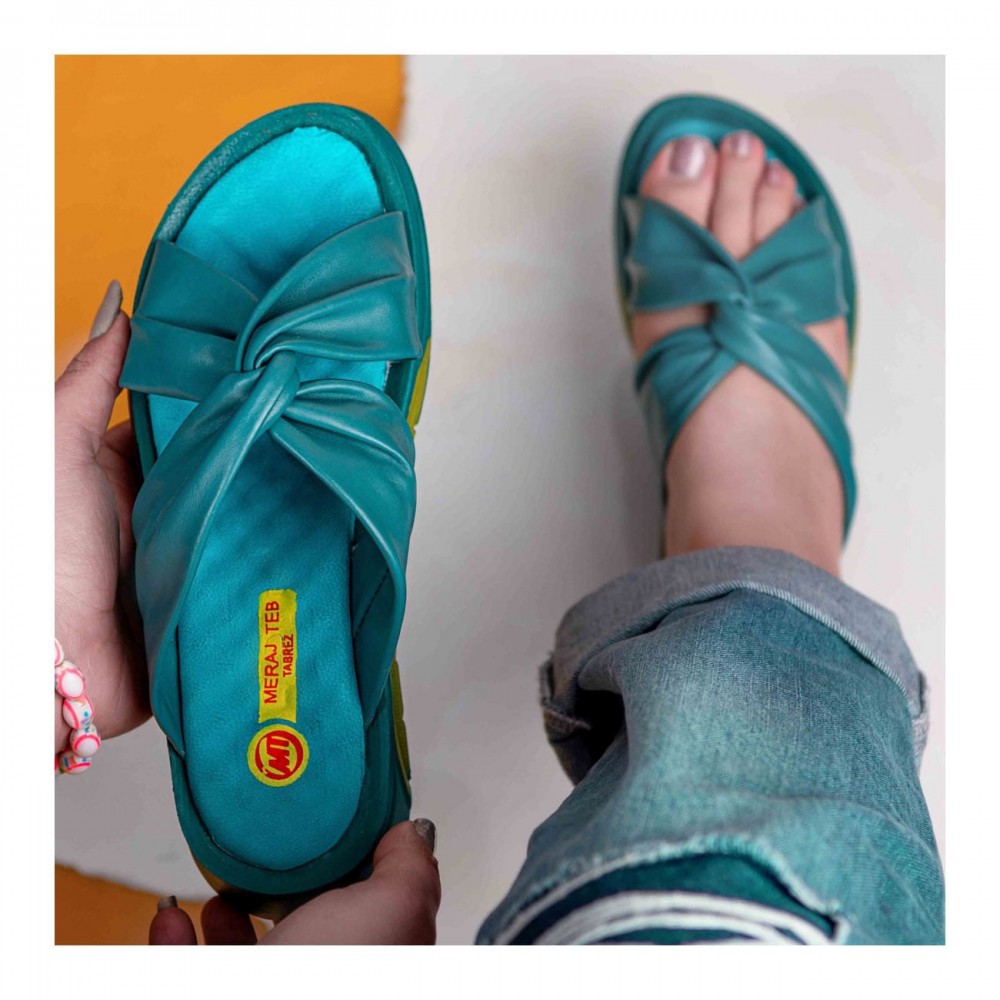 صندل طبی چرم طبیعی زنانه مدل سانیا کد 219 آبی Sanya