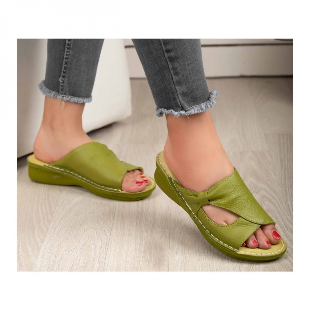 صندل طبی چرم طبیعی زنانه مدل مارال کد 216 سبز روشن Maral