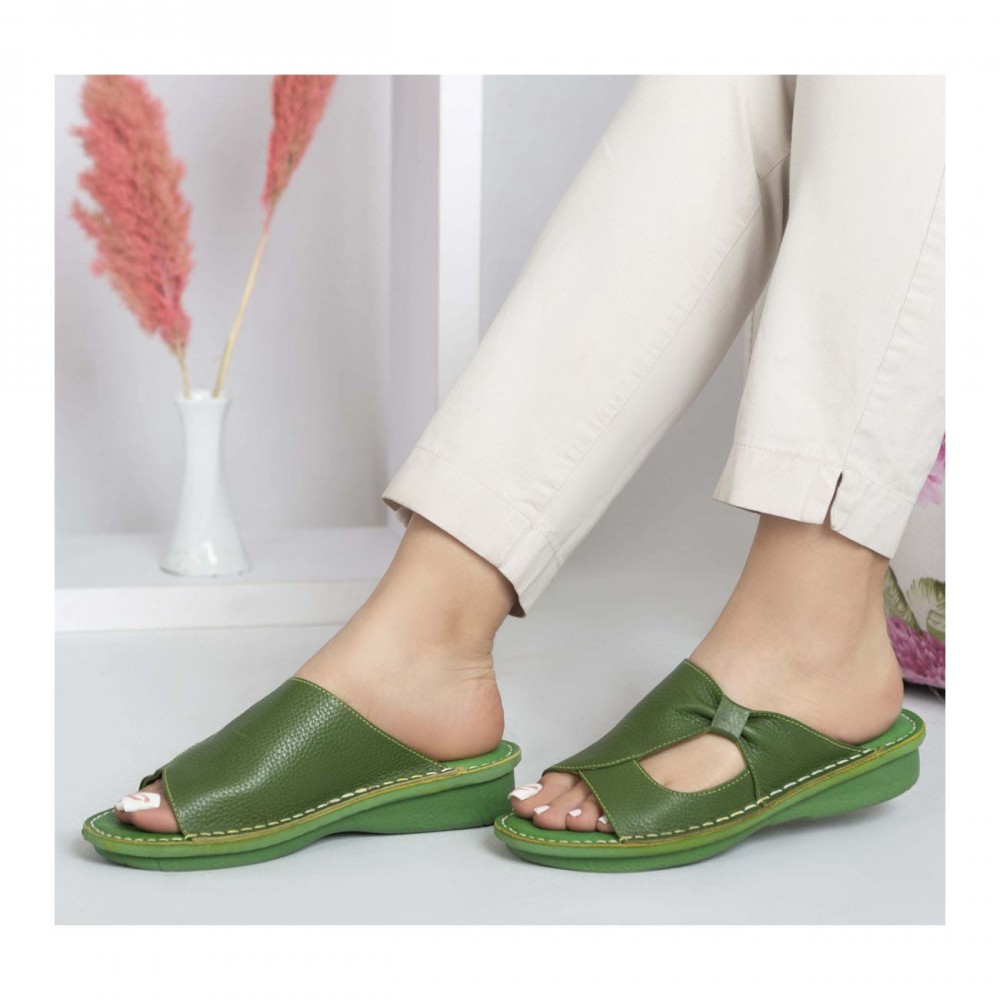 صندل طبی چرم طبیعی زنانه مدل مارال کد 216 سبز Maral
