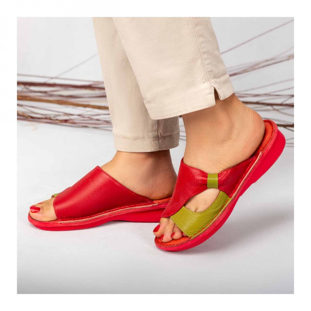 صندل طبی چرم طبیعی زنانه مدل مارال کد 216 قرمز-سبز Maral