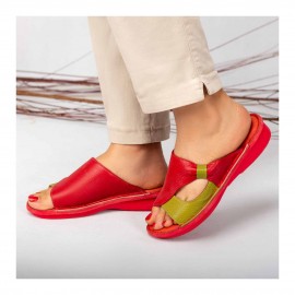 صندل طبی چرم طبیعی زنانه مدل مارال کد 216 قرمز-سبز Maral