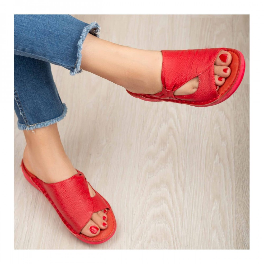 صندل طبی چرم طبیعی زنانه مدل مارال کد 216 قرمز Maral