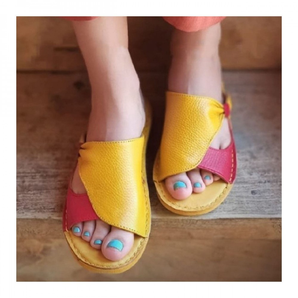 صندل طبی چرم طبیعی زنانه مدل مارال کد 216 زرد-قرمز Maral
