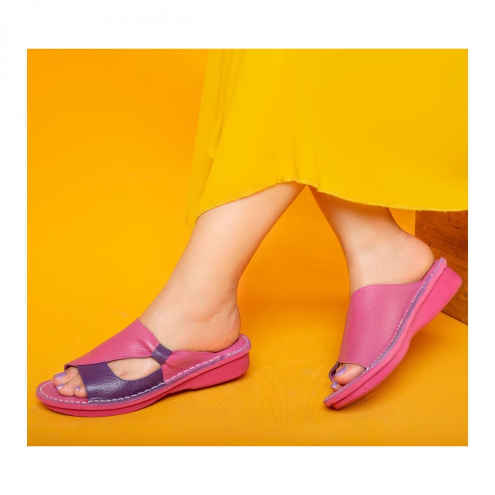 صندل طبی چرم طبیعی زنانه مدل مارال کد 216 صورتی-بنفش Maral